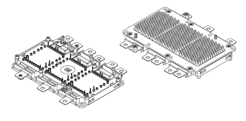 VE-Trac Direct power module. Bottom view (left), top view (right).